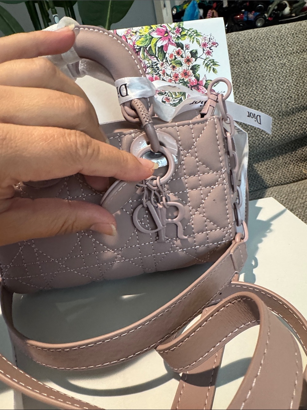 Dior Dusty Rose Lady Dior Mini Satchel with Chain-Detail Strap - Picture 3 of 11